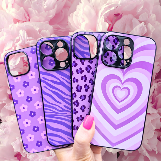 Purple Retro Heart, Leopard Print, Zebra Print and Floral Phone Cases