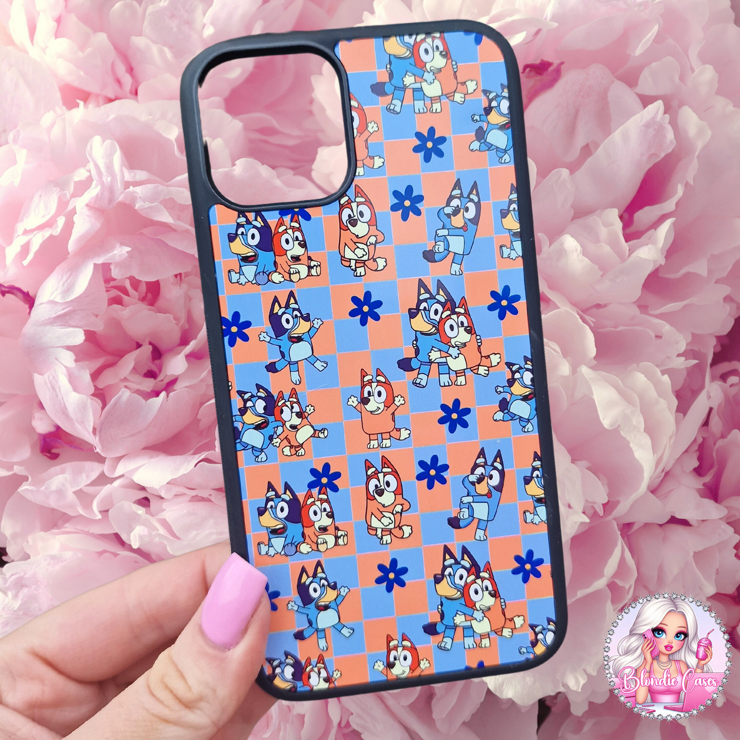 Bluey Checkered Floral  Phone Case